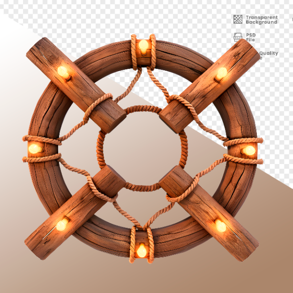CÍRCULO DE MADEIRA COM LUZ - ELEMENTO 3D PARA COMPOSIÇÃO - WOOD