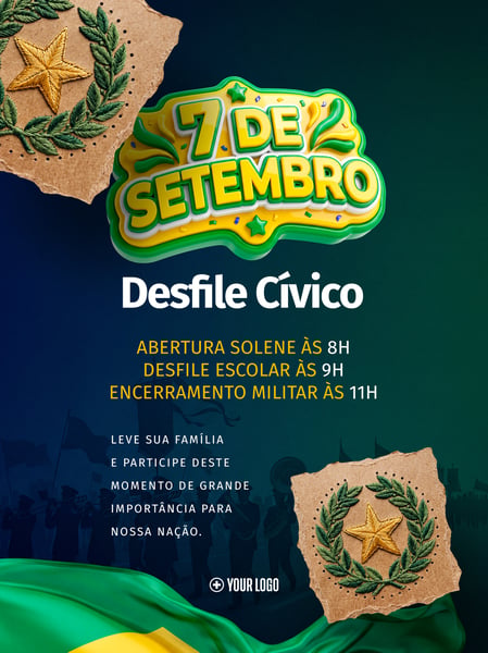 7 de Setembro DESFILE CÍVICO SOCIAL MEDIA FLYER PSD EDITÁVEL