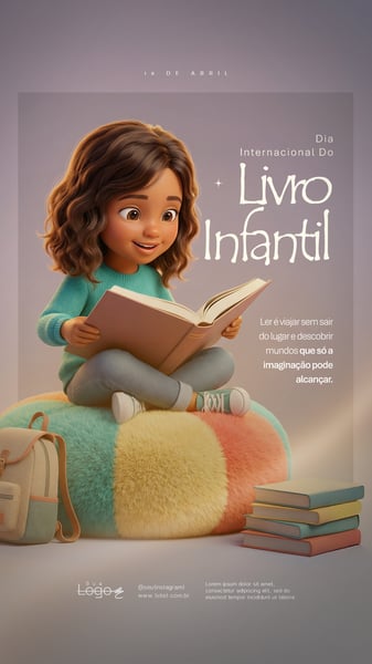 DIA INTERNACIONAL DO LIVRO INFANTIL 02 DE ABRIL ESCOLA SOCIAL MEDIA PSD EDITÁVEL 5 STORY