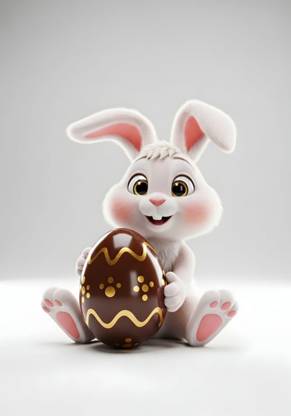 COELHINHO DA PÁSCOA BRANCO SEGURANDO UM OVO DE CHOCOLATE 07