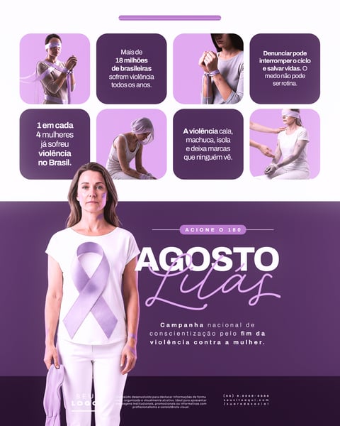 AGOSTO LILÁS CAMPANHA DE CONSCIENTIZAÇÃO PELO FIM DA VIOLÊNCIA CONTRA A MULHER SOCIAL MEDIA PSD EDITÁVEL 3