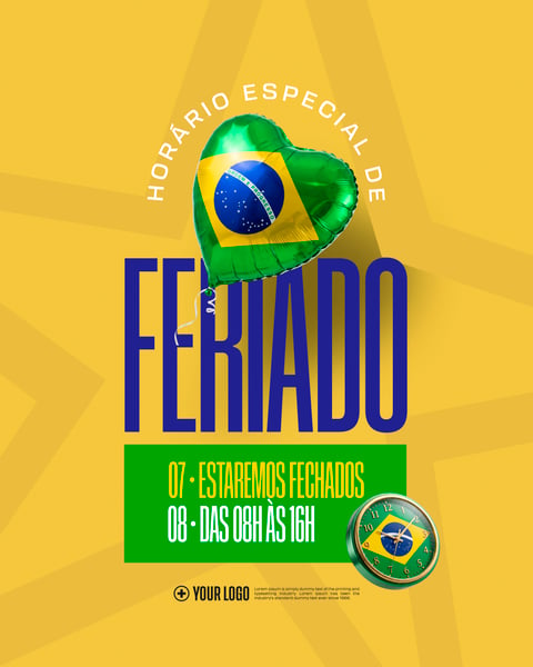 AVISO HORÁRIO DE FERIADO NACIONAL SOCIAL MEDIA FLYER PSD EDITÁVEL