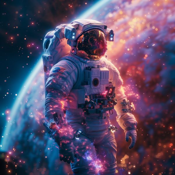 ASTRONAUTA NA ESPAÇO | COM LUZES NEON | FAÍSCAS | IMAGEM BACKGROUND