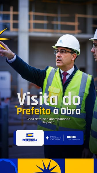 VISITA DO PREFEITO À OBRA PREFEITURA MUNICIPAL SOCIAL MEDIA PSD EDITÁVEL