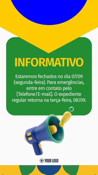 INFORMATIVO DE FECHAMENTO 7 DE SETEMBRO SOCIAL MEDIA FLYER PSD EDITÁVEL STORY