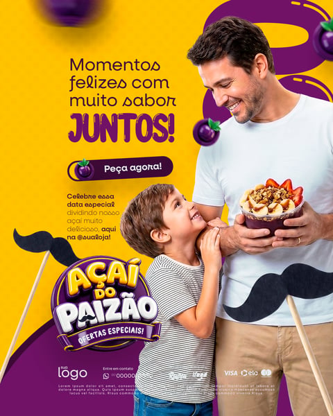 MOMENTOS FELIZES COM MUITO SABOR JUNTOS AÇAITERIA AÇAÍ DIA DOS PAIS SOCIAL MEDIA PSD EDITÁVEL