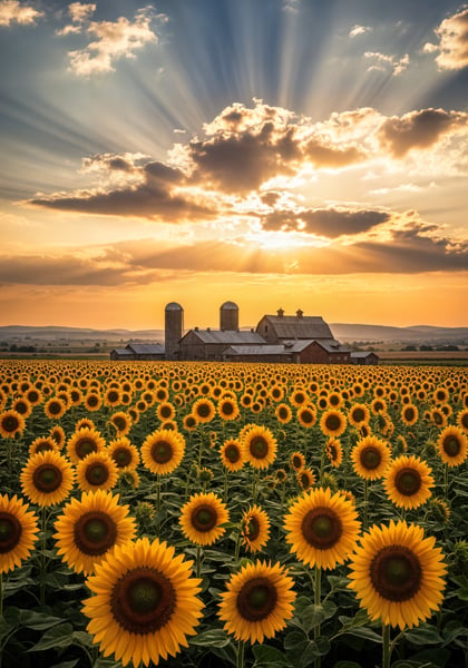 FAZENDA AO POR DO SOL COM GIRASSÓIS 01