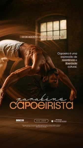 LEY 03 DE AGOSTO DIA DO CAPOEIRISTA CAPOEIRA FLYER SOCIAL MEDIA PSD EDITÁVEL