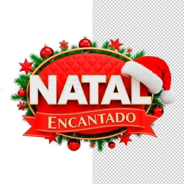 SELO 3D NATAL ENCANTADO COM GORRO DE NATAL VERMELHO EM PNG