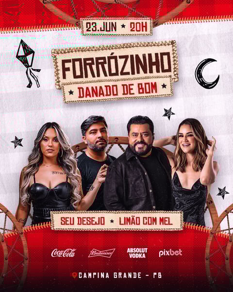 FLYER DE SÃO JOÃO PSD EDITÁVEL FEED FORRÓZINHO BOM DANADO
