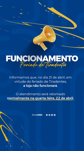 HORÁRIO DE FUNCIONAMENTO TIRADENTES AVISO STORY