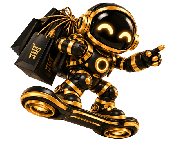 ROBÔ DOURADO FAZENDO COMPRAS NO HOVERBOARD