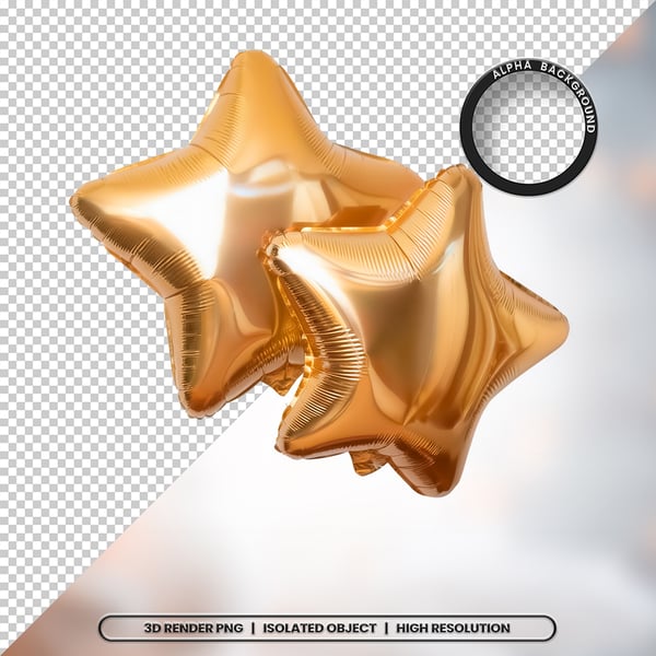 3D RENDER BALÃO METALIZADO ESTRELA DOURADO ELEMENTO ÍCONE PSD PNG