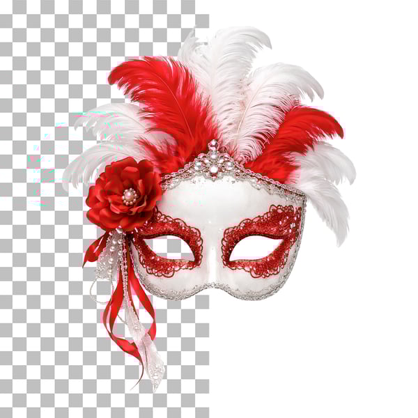 MÁSCARA DE CARNAVAL EM VERMELHO E BRANCO EM PNG