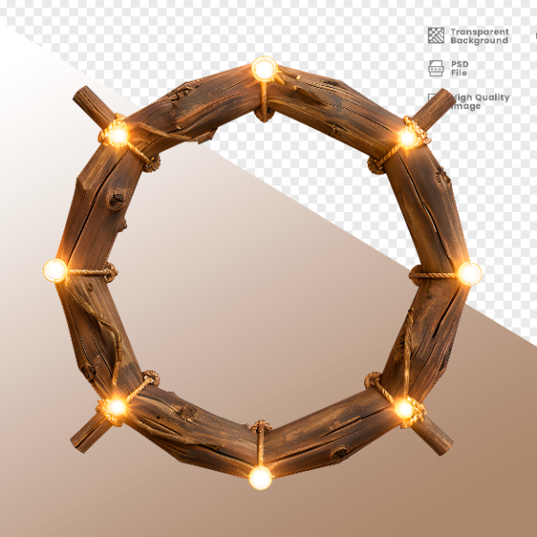 CÍRCULO DE MADEIRA COM LUZ - ELEMENTO 3D PARA COMPOSIÇÃO - WOOD