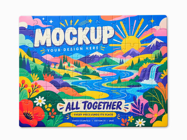 QUEBRA CABEÇA MOCKUP EM SUPERFÍCIE PLANA VISTA SUPERIOR