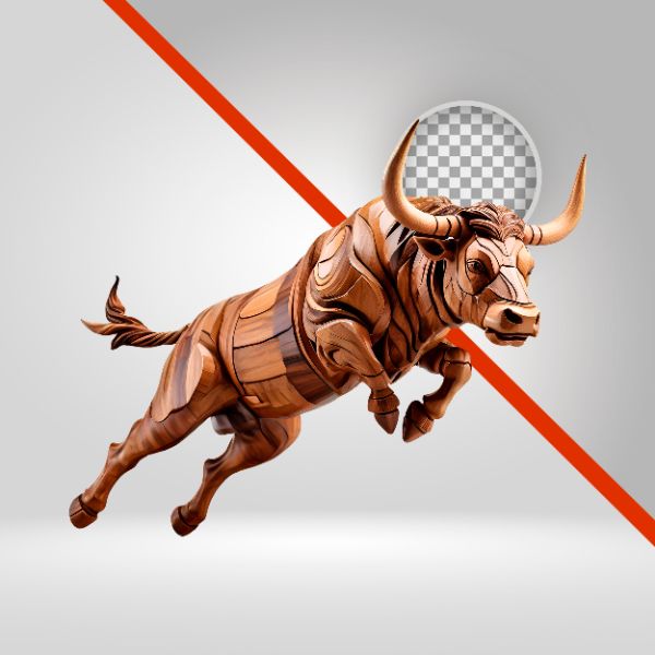 BOI DE MADEIRA 3D, TOURO PULANDO, SERTANEJO , ESCULTURA 3D, COMPOSIÇÃO PARA RODEIO, PEGA DE BOI, ELEMENTO PNG