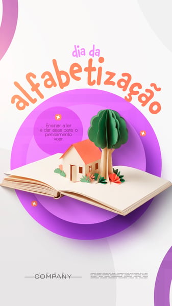 DIA DA ALFABETIZAÇÃO LIVRO E EDUCAÇÃO SOCIAL MEDIA FLYER PSD EDITÁVEL STORY