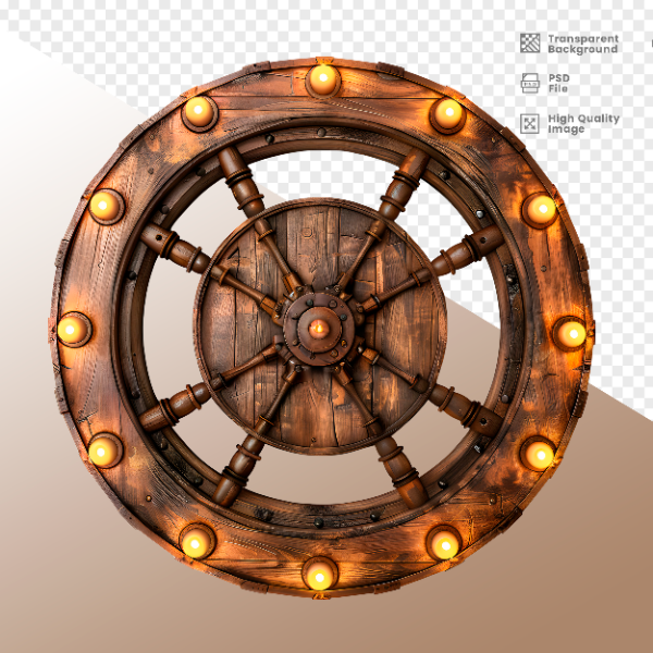 RODA DE MADEIRA COM LUZ - ELEMENTO 3D PARA COMPOSIÇÃO - WOOD