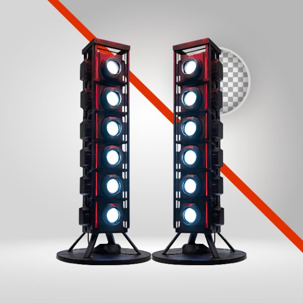TORRE DE FARÓIS LED 3D, ELEMENTO PNG, LUZES DE SHOW. EVENTOS, LANTERNAS, REFLETOR DIGITAL, SPOT DE BAILE FUNK