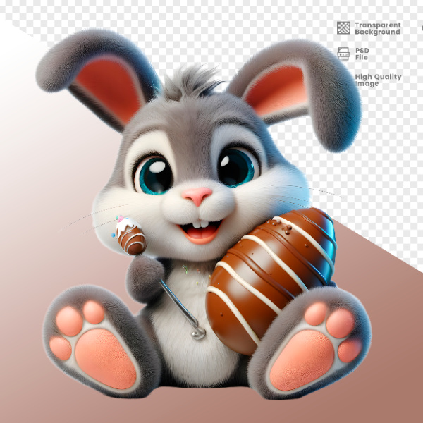 COELHO DA PÁSCOA  ELEMENTO 3D PARA COMPOSIÇÃO - COELHO COM CHOCOLATE