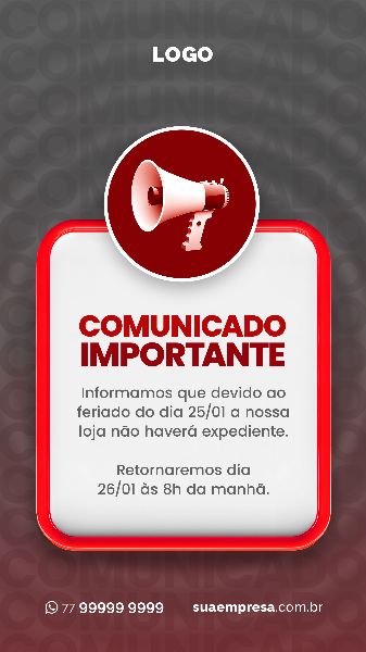 SOCIAL MEDIA PARA AVISOS E COMUNICADOS - VERMELHO