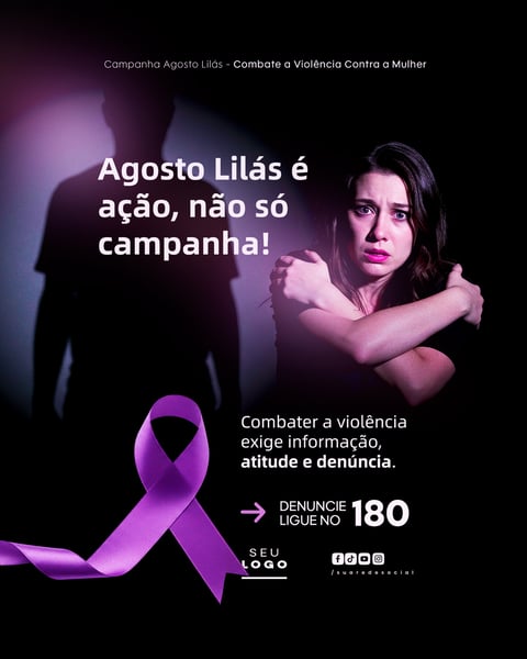 AGOSTO LILÁS CAMPANHA DE CONSCIENTIZAÇÃO AO COMBATE A VIOLÊNCIA CONTRA A MULHER SOCIAL MEDIA PSD EDITÁVEL 9