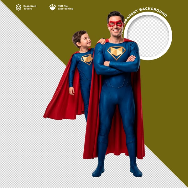 POST FEED SUPER HERÓIS FAMÍLIA HEROICO MODERNO AZUL VERMELHO PSD EDITÁVEL