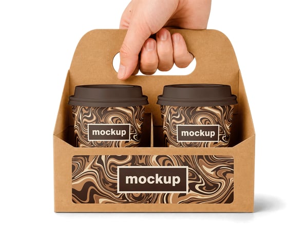 SUPORTE PARA COPOS MOCKUP EM MÃO VISTA FRONTAL