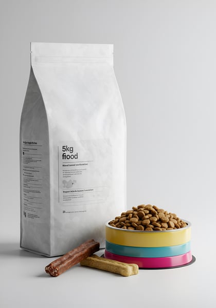 UM SACO DE RAÇÃO COM UMA TIGELA CHEIA DE RAÇÃO PARA PETS (3)