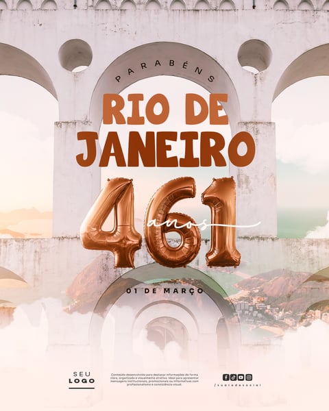 ANIVERSÁRIO DA CIDADE DO RIO DE JANEIRO PARABÉNS POR SEUS 461 ANOS SOCIAL MEDIA PSD EDITÁVEL 2