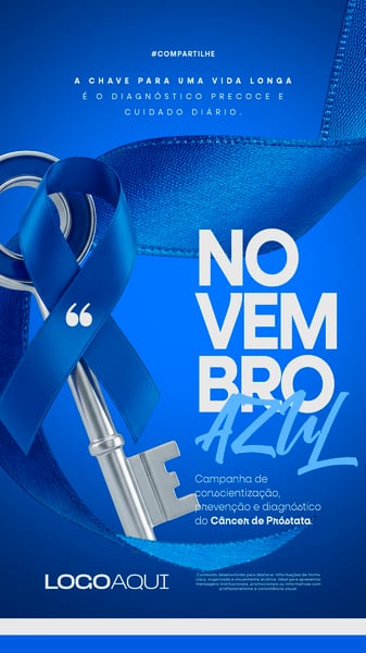 NOVEMBRO AZUL LAÇO E CHAVE DE SAÚDE SOCIAL MEDIA FLYER PSD EDITÁVEL STORY