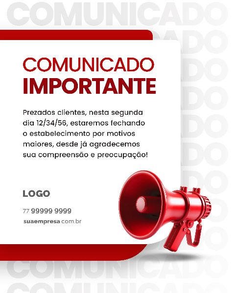 SOCIAL MEDIA PARA AVISOS E COMUNICADOS - VERMELHO