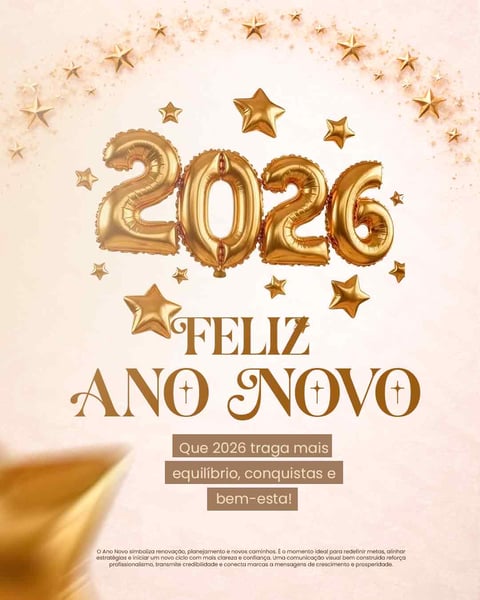 Feliz Ano Novo 2026: Balões Dourados, Estrelas, Celebração E Otimismo Social Media PSD Editável
