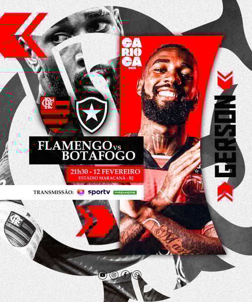 Flyer Esportivo Futebol Carioca Flamengo vs Botafogo Gerson