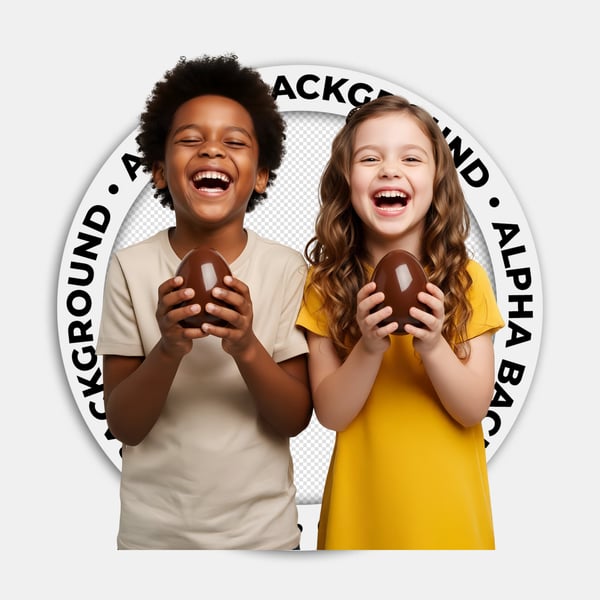 DUAS CRIANÇAS FELIZES SEGURANDO UM OVO DE PÁSCOA NAS MÃOS 03