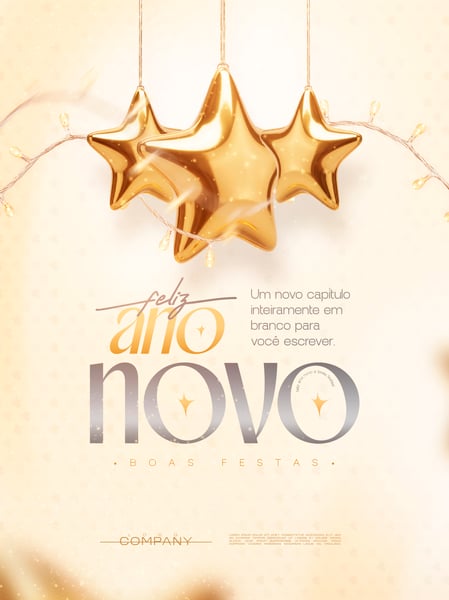 FELIZ ANO NOVO BOAS FESTAS ESTRELA DOURADA SOCIAL MEDIA FLYER PSD EDITÁVEL