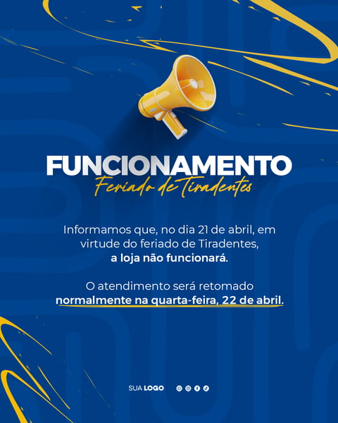 HORÁRIO DE FUNCIONAMENTO TIRADENTES AVISO