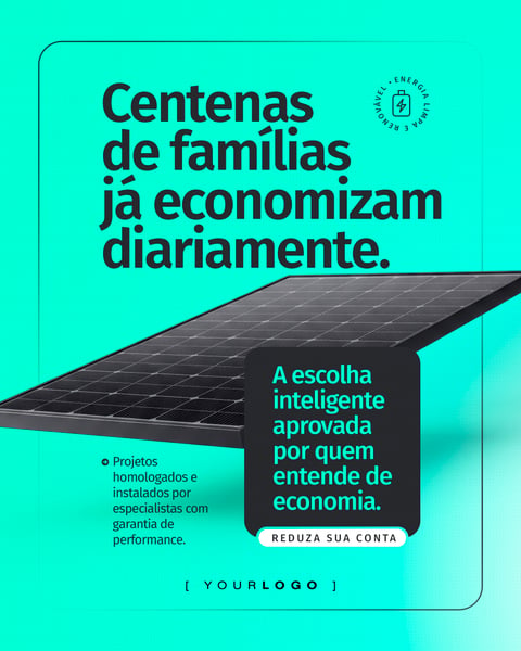 CENTENAS DE FAMÍLIAS ECONOMIZAM ENERGIA SOLAR SOCIAL MEDIA PSD EDITÁVEL