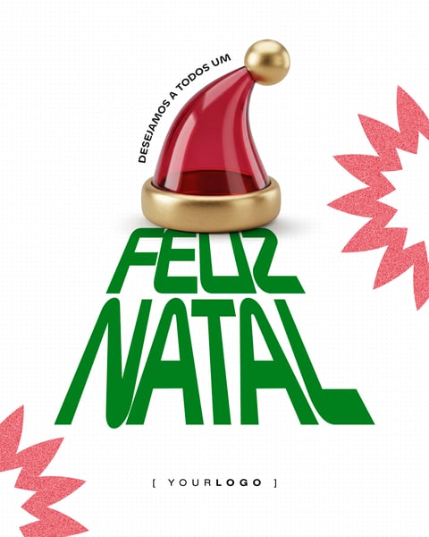 Post de Feliz Natal com Touca de Papai Noel de Vidro PSD Editável