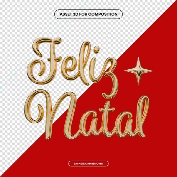 FELIZ NATAL LETTERING 3D DOURADO PARA COMPOSIÇÃO SOCIAL MEDIA PNG 7