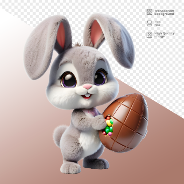 COELHO DA PÁSCOA  ELEMENTO 3D PARA COMPOSIÇÃO - COELHO COM CHOCOLATE