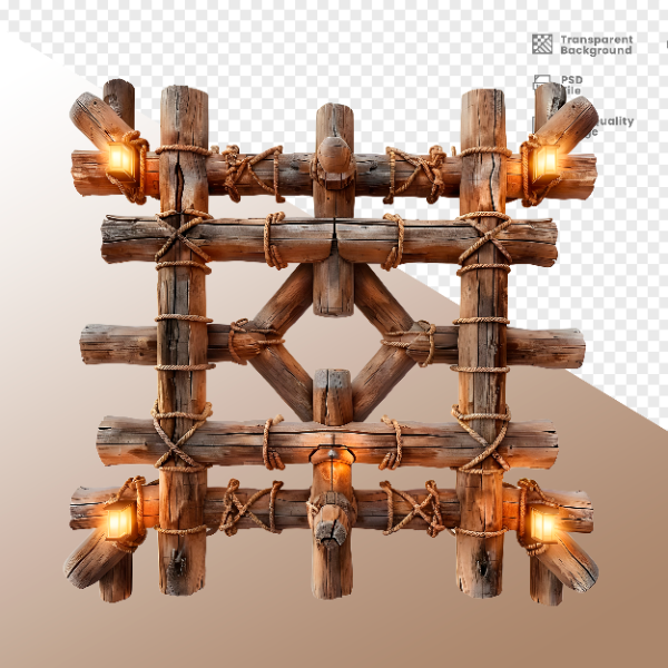 CERCA DE MADEIRA COM LUZ - ELEMENTO 3D PARA COMPOSIÇÃO - WOOD