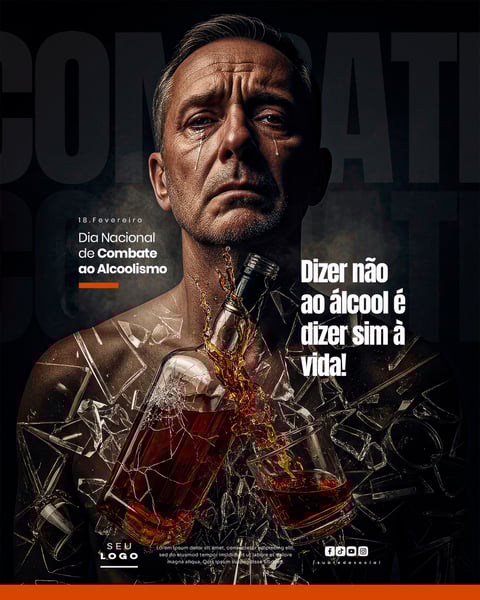 DIA NACIONAL DE COMBATE AO ALCOOLISMO 18 DE FEVEREIRO SOCIAL MEDIA PSD EDITÁVEL 1