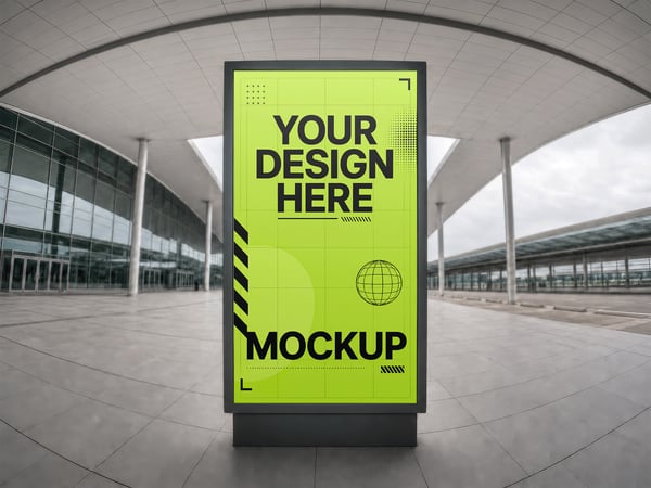 OUTDOOR MOCKUP EM PRAÇA DE AEROPORTO TERMINAL AO FUNDO
