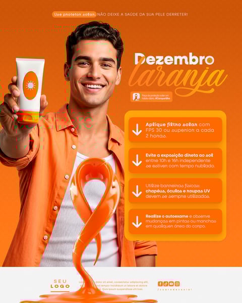 DEZEMBRO LARANJA MÊS DE CONSCIENTIZAÇÃO SOBRE O CÂNCER DE PELE SOCIAL MEDIA PSD EDITÁVEL (10)