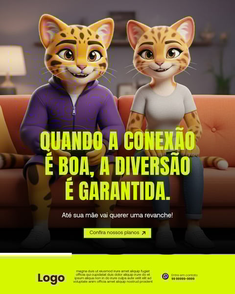 Gatos Animados Jogando Videogame: Diversão Em Família Com Internet De Alta Velocidade E Conexão Estável Para Jogos Online Social Media PSD Editável