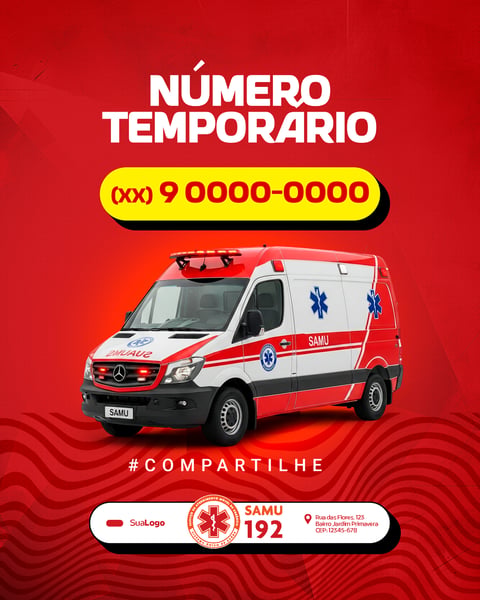 NÚMERO TEMPORÁRIO SAMU PREFEITURA PSD EDITÁVEL