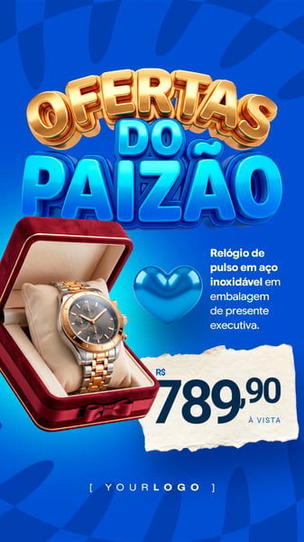 Banner de Promoção Dia dos Pais com Relógio em Estojo Vermelho PSD Editável story
