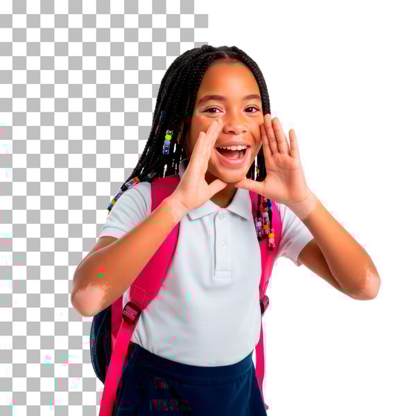IMAGEM DE CRIANÇA MENINA COM UNIFORME ESCOLAR COM MOCHILA EM PNG